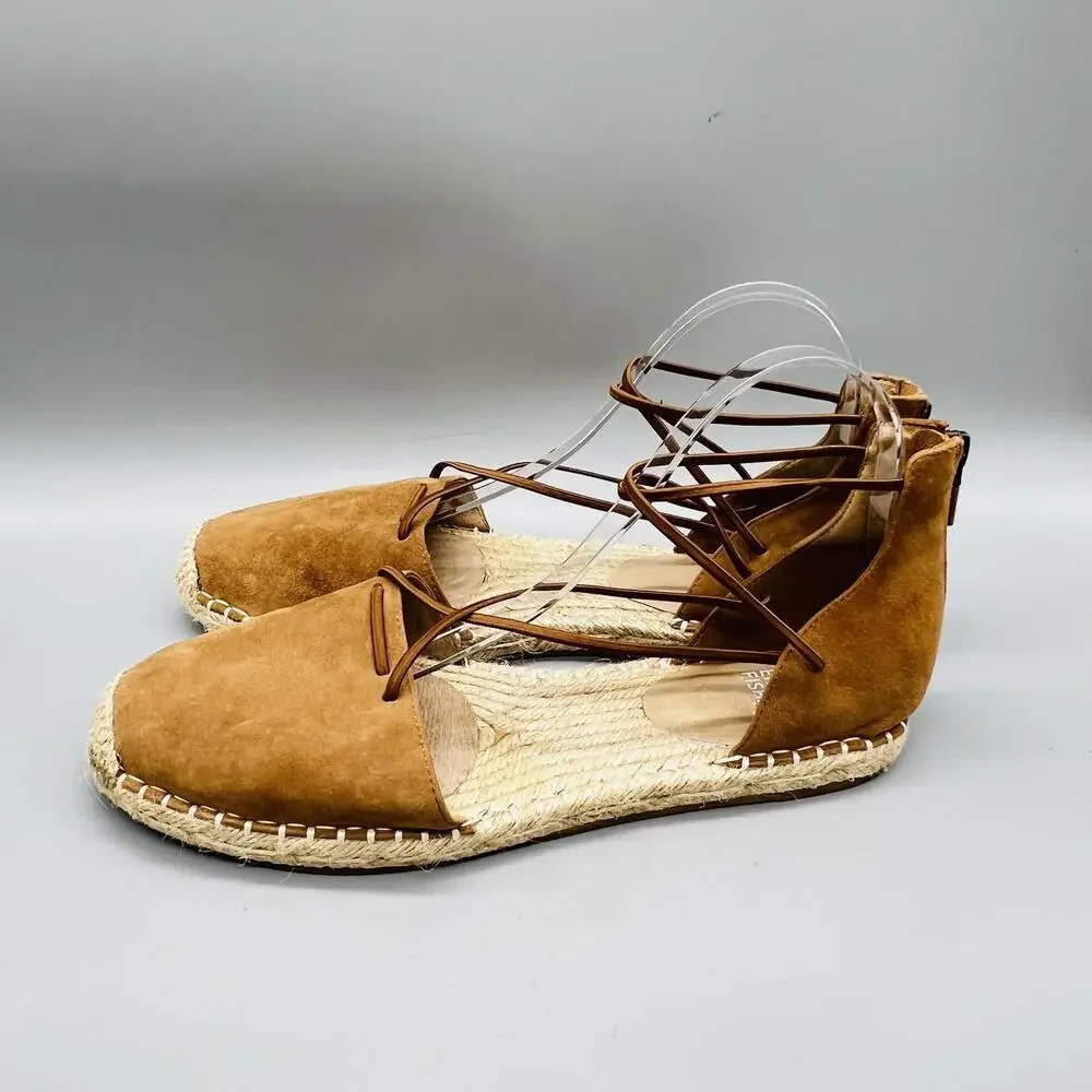 Eileen Fisher Sandals Womens 10 Brown Suede Espadrille Ankle Lace Up Shoes